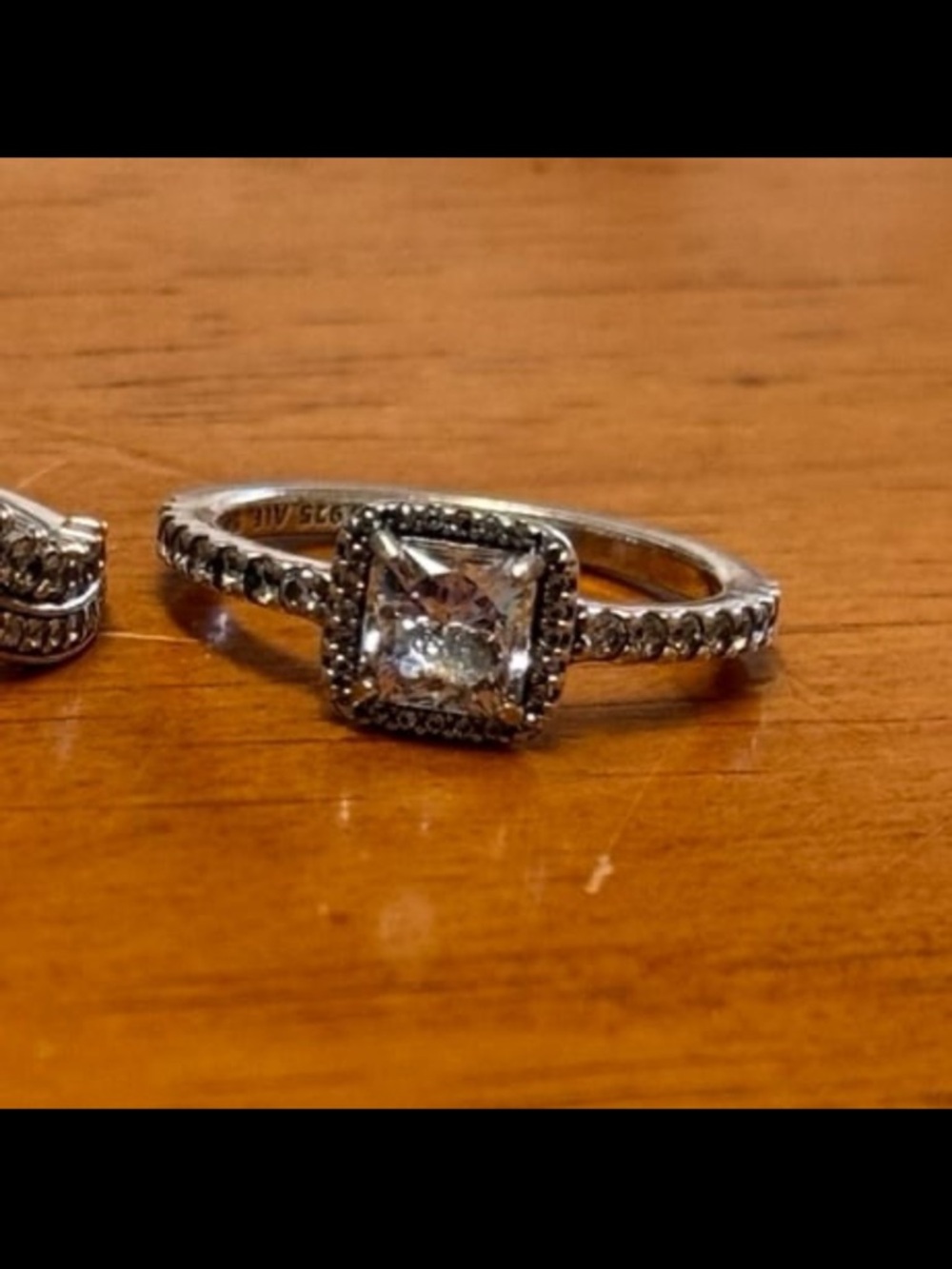 Pandora Square Sparkle Halo Ring size 7